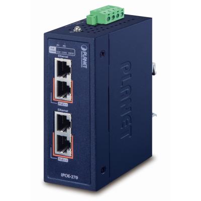 Planet IPOE-270 PoE průmyslový injektor, 2x port, 4x 1/2.5/5Gb, 2x 802.3bt 95/180W, DIN, IP30, -40~75°C, 48-56VDC