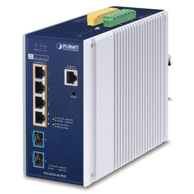 Planet IGS-6325-4UP2X průmyslový L3 switch, 4x2.5Gb, 2x10Gb SFP+, PoE 802.3bt 360W, 48-54VDC, -40~75°C, IP30, fanless