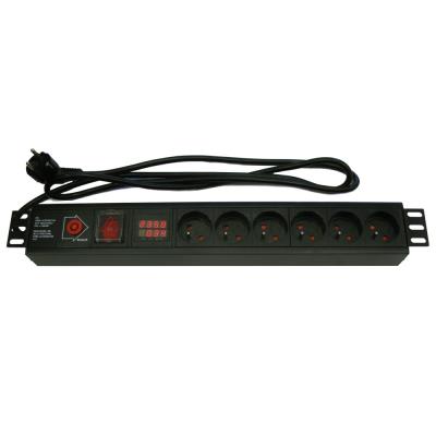 XtendLan 19'' rozvodný panel 6x 230V, ČSN, vypínač, nadproudová ochrana, měření spotřeby (např. při home office), 1,8 m