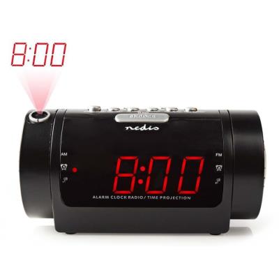 NEDIS digitální budík s rádiem/ LED displej/ promítání času/ AM/ FM/ odložené buzení/ časovač vypnutí/ 2 alarmy/ černý