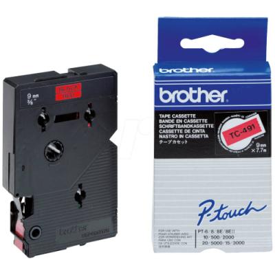BROTHER laminovaná páska TC-491 / červená-černá / 9mm